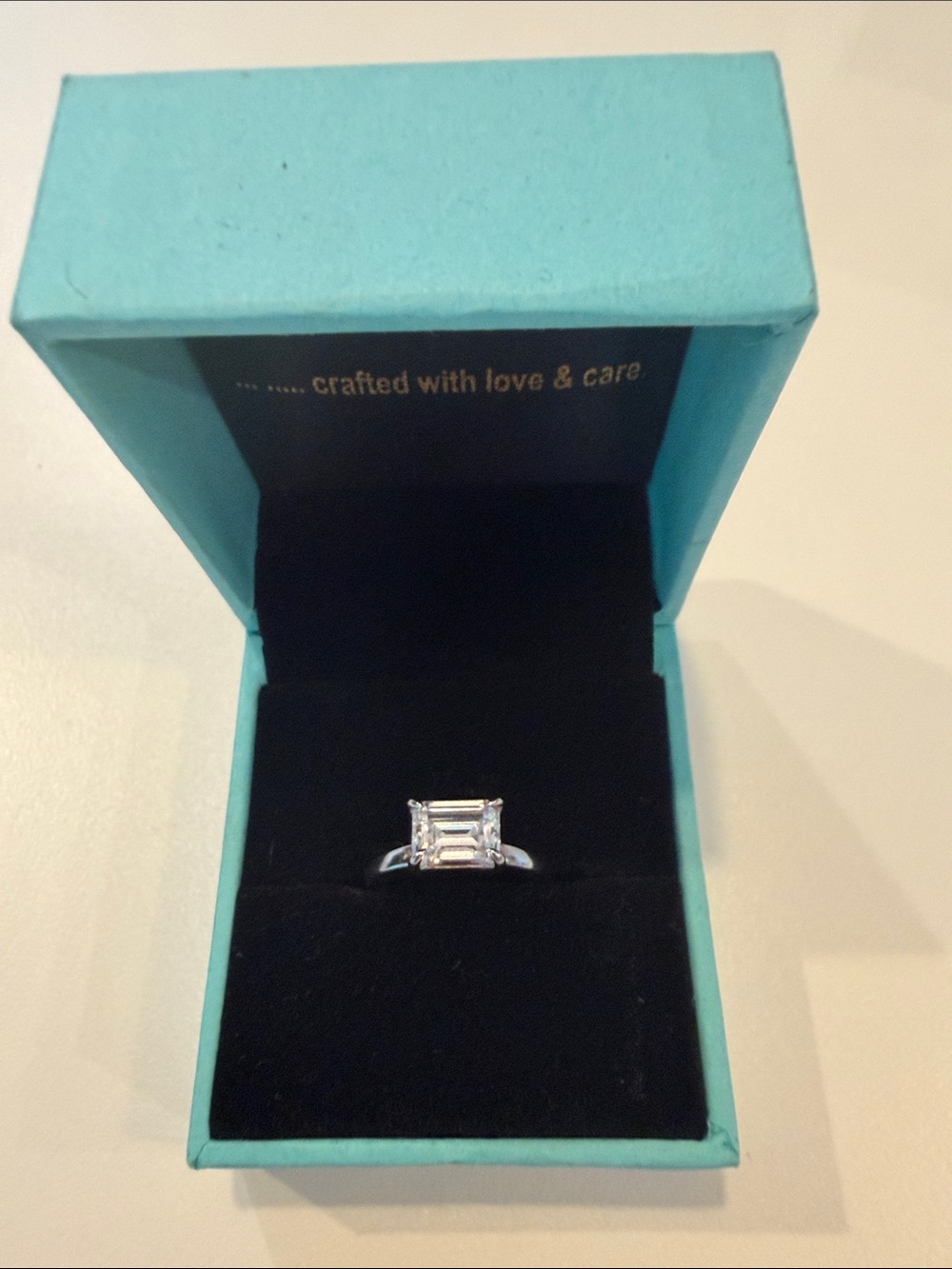 NWB Emerald-Cut Clear Stone Solitaire East West Ring Silver-Tone 4.25